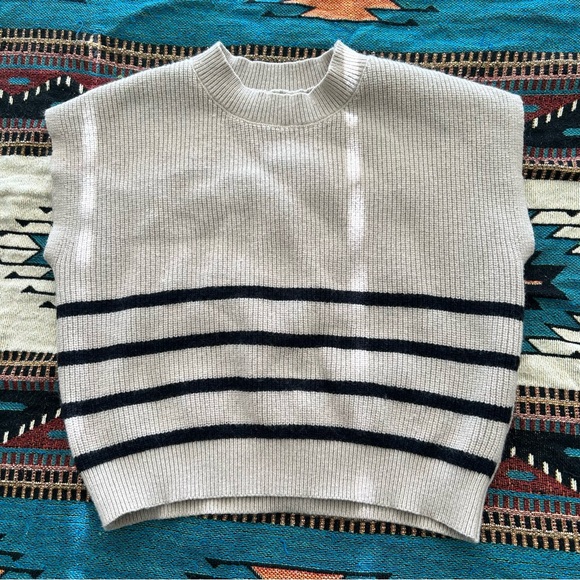Amazon Essentials Beige and Black Striped Sweater Top - Picture 1 of 2